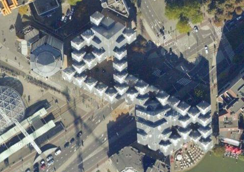 Las casas cubo de Rotterdam en el mapa de Turismo Google